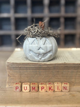 Load image into Gallery viewer, Concrete Spanish Moss and Cinnamon Stick Jack O lantern Pumpkin