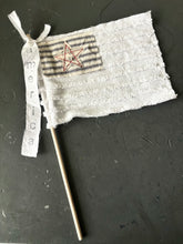 Load image into Gallery viewer, Vintage Chenille American Flag with Blue Ticking Stripe-FREEDOM, AMERICA, LIBERTY