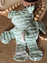 Load image into Gallery viewer, Vintage Sage Green Stripe Chenille and Floral Lamb/Sheep