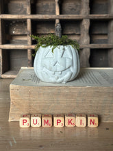 Load image into Gallery viewer, Concrete Moss and Twig Jack O lantern Pumpkin