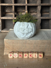 Load image into Gallery viewer, Concrete Moss and Twig Jack O lantern Pumpkin