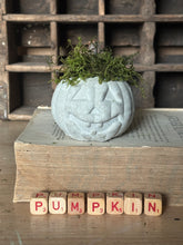 Load image into Gallery viewer, Concrete Moss and Twig Jack O lantern Pumpkin