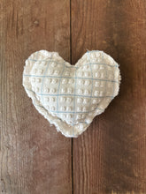 Load image into Gallery viewer, Vintage white polka dot and metallic blue stripe Chenille heart