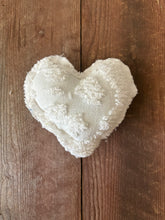 Load image into Gallery viewer, Vintage white polka dot and metallic blue stripe Chenille heart