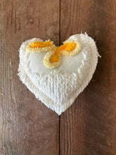 Load image into Gallery viewer, Vintage White and Yellow Chenille heart