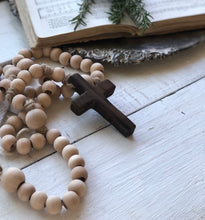Load image into Gallery viewer, Medium Natural Wood Bead Rosary