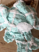 Load image into Gallery viewer, Vintage Turquoise and White Chenille and Pink Floral Bunny
