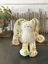 Load image into Gallery viewer, Vintage White Chenille and mustard and green vintage floral fabric bunny
