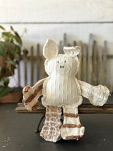 Load image into Gallery viewer, White and brown Stripe Vintage Chenille Piglet
