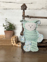 Load image into Gallery viewer, Vintage Sage Green Stripe Chenille and Floral Lamb/Sheep
