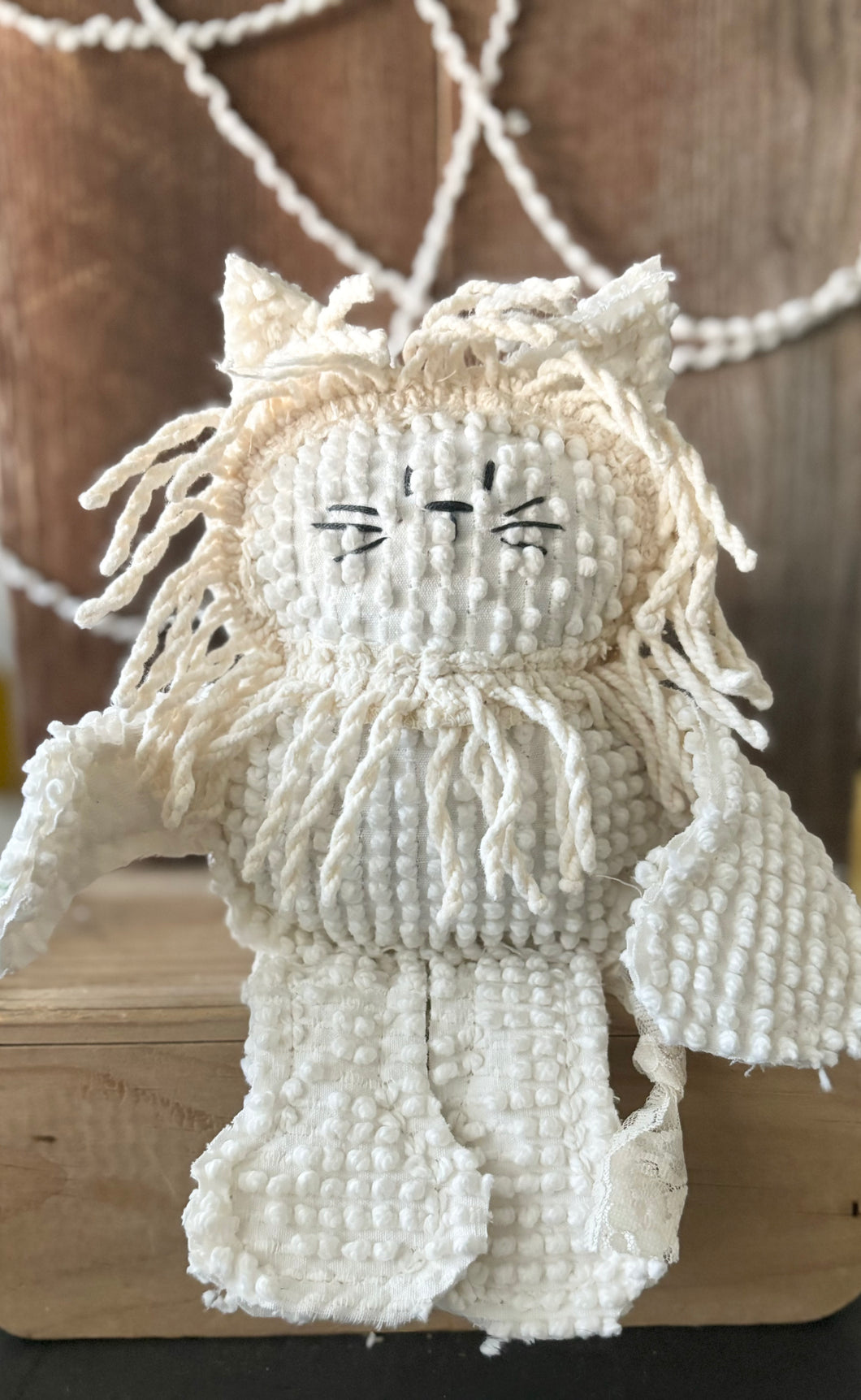 Vintage White Bates Chenille Lion