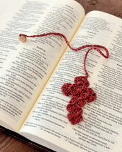 Load image into Gallery viewer, Crochet Cross Bookmark with wood bead
