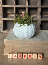 Load image into Gallery viewer, Concrete Moss and Twig Jack O lantern Pumpkin
