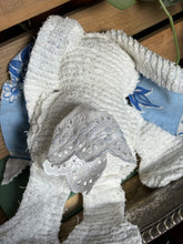 Load image into Gallery viewer, Vintage White Chenille and  Blue vintage floral fabric bunny
