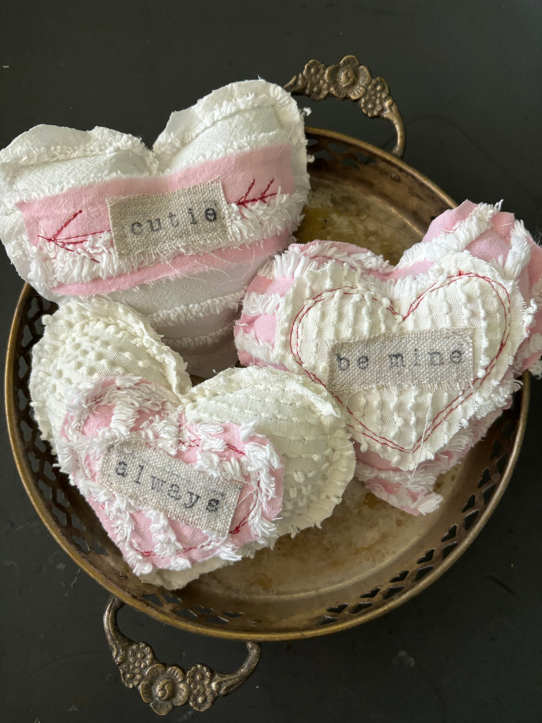 Vintage Chenille Valentine Hearts BE MINE ALWAYS CUTIE