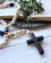 Load image into Gallery viewer, Medium Vintage Blue and Natural Wood Bead Rosary
