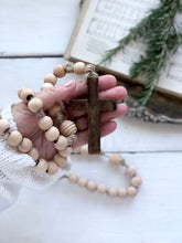 Load image into Gallery viewer, Medium Natural Honeycomb Wood Bead Rosary

