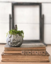 Load image into Gallery viewer, Concrete Moss and Twig Jack O lantern Pumpkin
