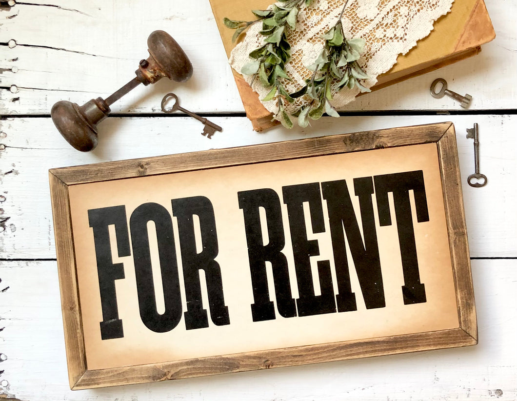 Vintage For Rent Framed Advertising Sign 7.5x15.5