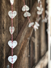 Load image into Gallery viewer, Vintage Music Page HEART Garland Red and White Twine
