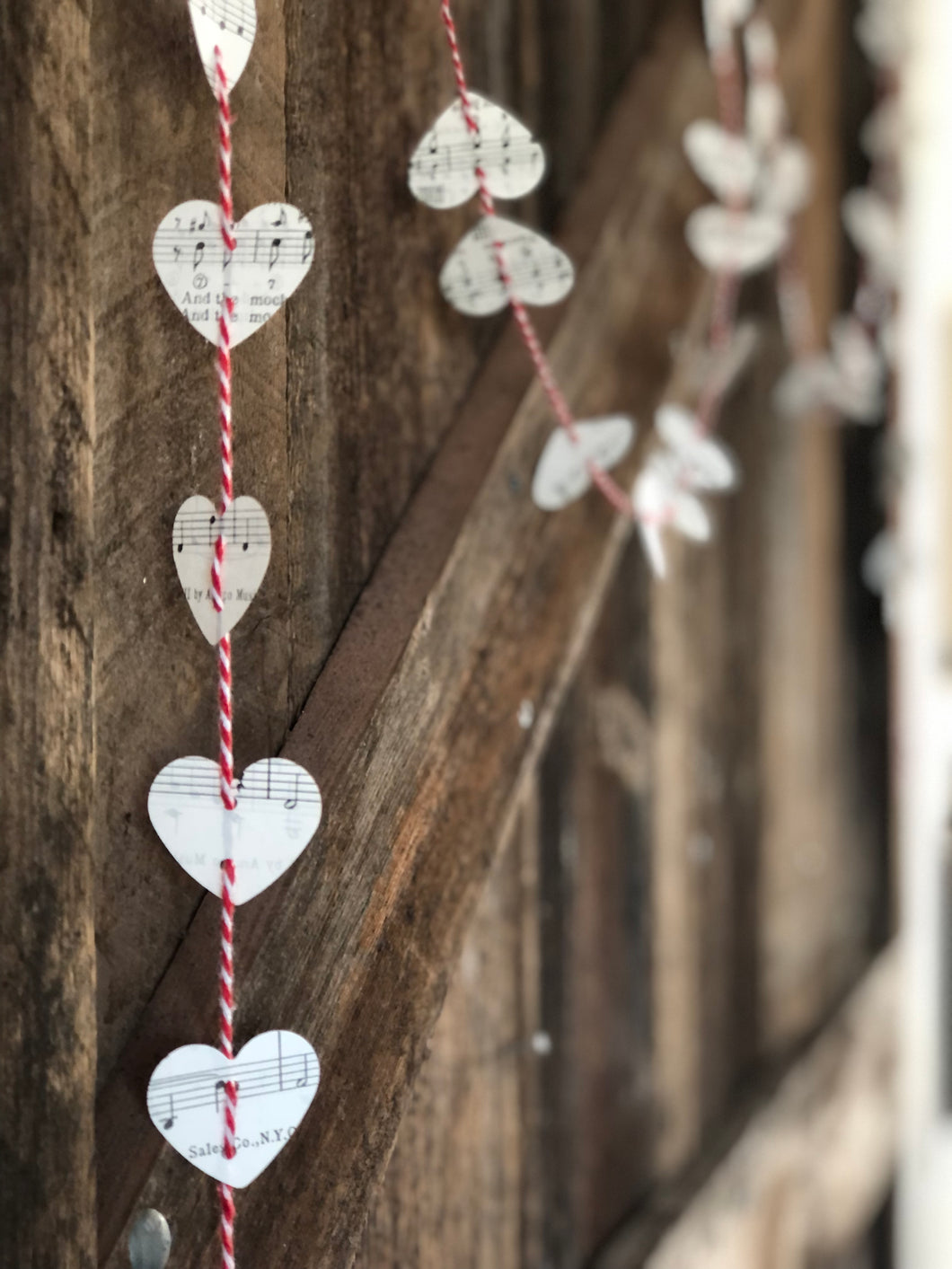 Vintage Music Page HEART Garland Red and White Twine