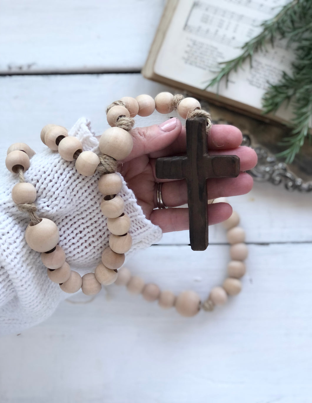 Medium Natural Wood Bead Rosary