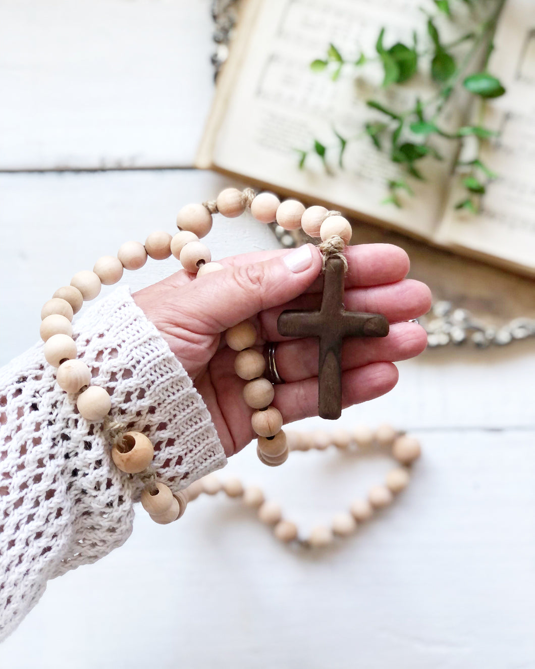 Small Natural Wood Bead Rosary